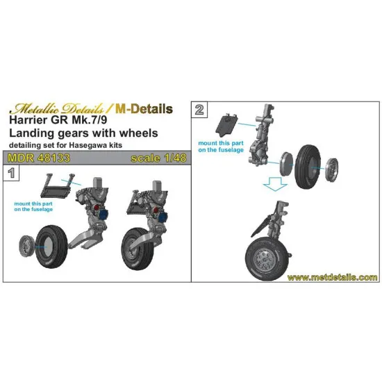 Metallic Details MDR48133 - 1/48 Harrier GR Mk.7/9. Landing gears with wheels for model kit Hasegawa