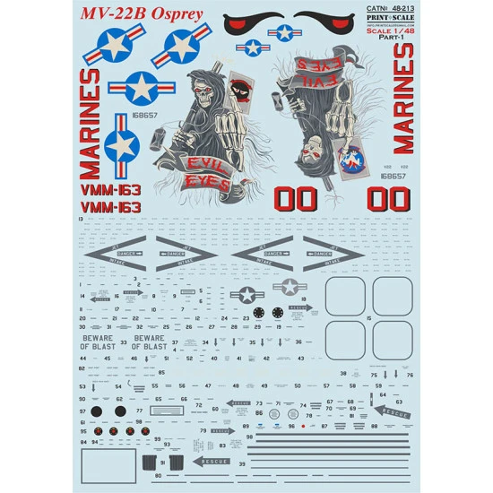 Print Scale PRS48-213 - 1/48 MV-22B Osprey Part 1 Wet Decals for aircraft model