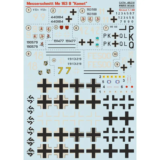 Print Scale PRS48-216 - 1/48 Messerschmitt Me-163B Komet Wet Decals for aircraft model