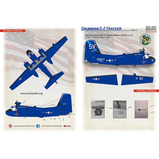 Print Scale PRS48-217 - 1/48 Grumman S-2 Tracker Part 2 Wet Decals for aircraft model