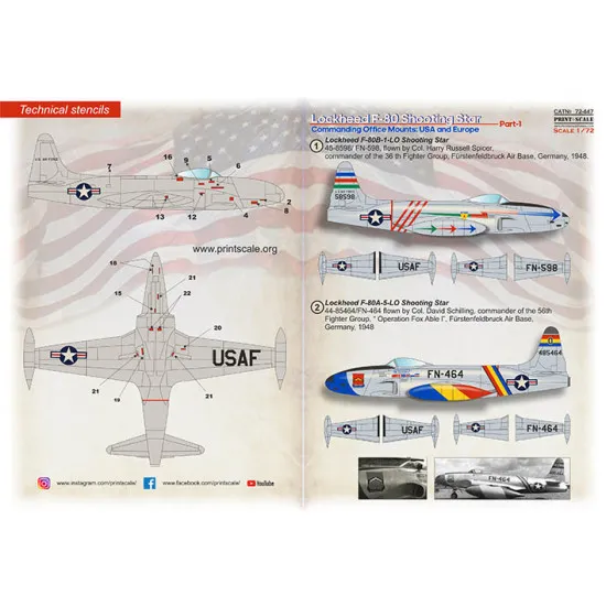 Print Scale PRS72-447 - 1/72 Lockheed F-USA & Europe Part 1 Wet Decals for aircraft model