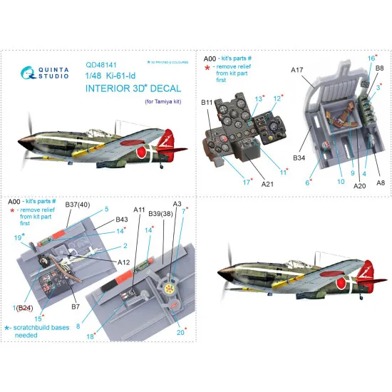 Quinta Studio QD48141 1/48 Ki-61-Id 3D-Printed and Coloured Interior on Decal Paper (Tamiya)