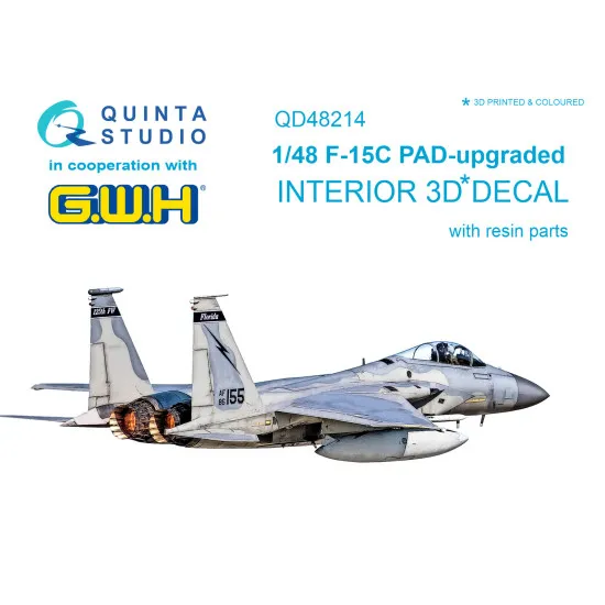 Quinta Studio QD48214 - 1/48 F-15C PAD-upgraded 3D-Printed & Coloured Interior on Decal Paper with Resin Parts (GWH)
