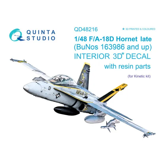 Quinta studio QD48216 1/48 F/A-18D Late 3D-Printed and Coloured Interior on Decal Paper with Resin Parts Kinetic