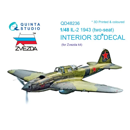 Quintas Studio QD48236 - 1/48 IL-2 1943 (two-seat) 3D Printed & Coloured Interior on Decal Paper (Zvezda)