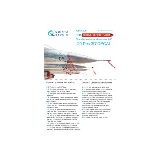 Quintas studio QP48006 - 1/48 Remove Before Flight standard external streamer 24 Quintas studio QP48006 - 1/48 Remove Before Flight standard external streamer 24