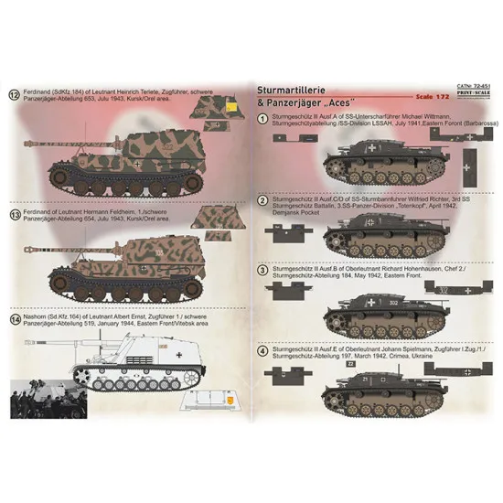 Print Scale PRS72-451 - 1/72 Sturmartillerie and Panzerjager Aces Wet Decals for aircraft model