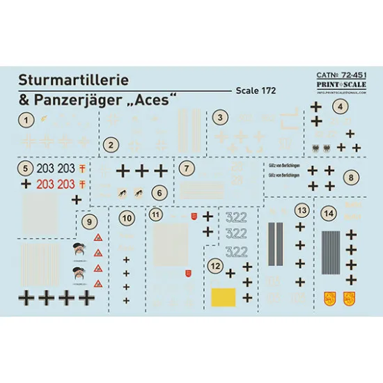 Print Scale PRS72-451 - 1/72 Sturmartillerie and Panzerjager Aces Wet Decals for aircraft model