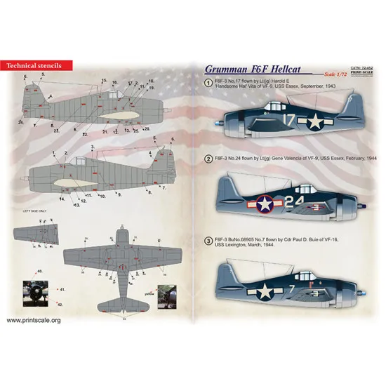Print Scale PRS72-452 - 1/72 Grumman F6F Hellcat Wet Decals for aircraft model