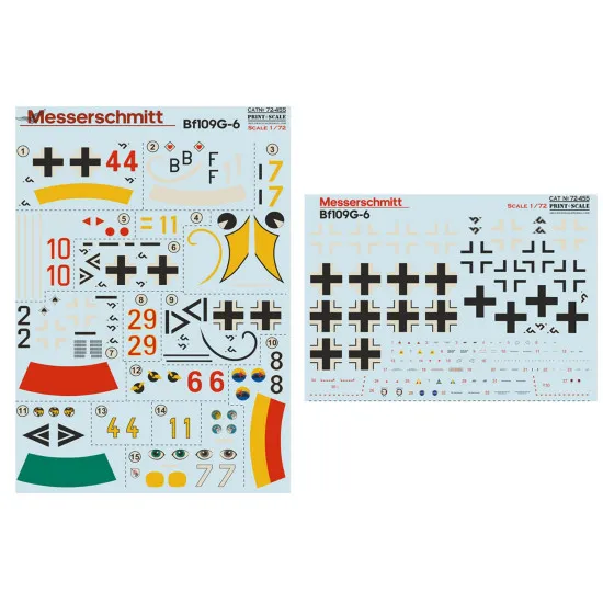 Print Scale PRS72-455 - 1/72 Messerschmitt BF109G-6 Wet Decals for aircraft model