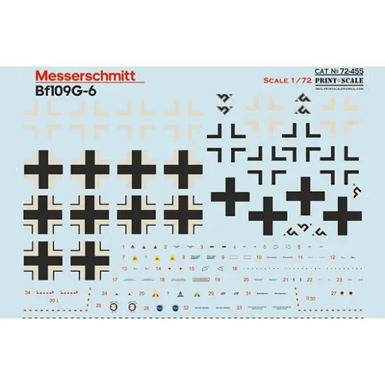 Print Scale PRS72-455 - 1/72 Messerschmitt BF109G-6 Wet Decals for aircraft model