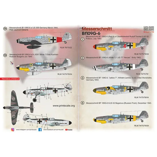 Print Scale PRS72-455 - 1/72 Messerschmitt BF109G-6 Wet Decals for aircraft model