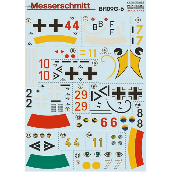 Print Scale PRS72-455 - 1/72 Messerschmitt BF109G-6 Wet Decals for aircraft model