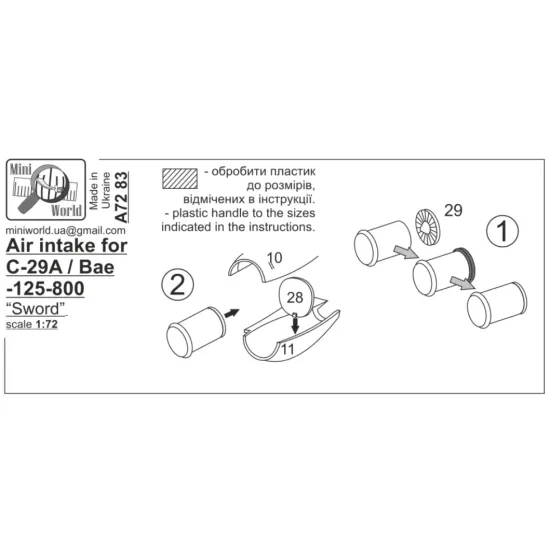Us Stock Mini World 7283 - 1/72 Air Intakes For C-29a / Bae-125-800 Sword New