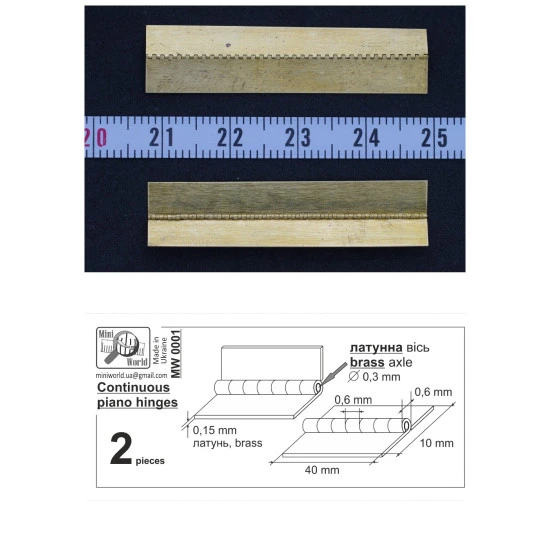 Mini World MW0001 - 1/32, 1/48, 1/72 Continuous piano hinges ( 2 pieces ) new