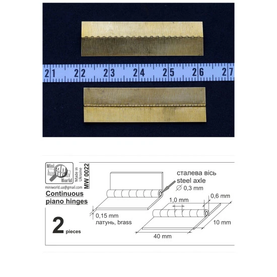 Mini World MW0022 - 1/32, 1/48, 1/72 Continuous piano hinges ( 2 pieces ) new