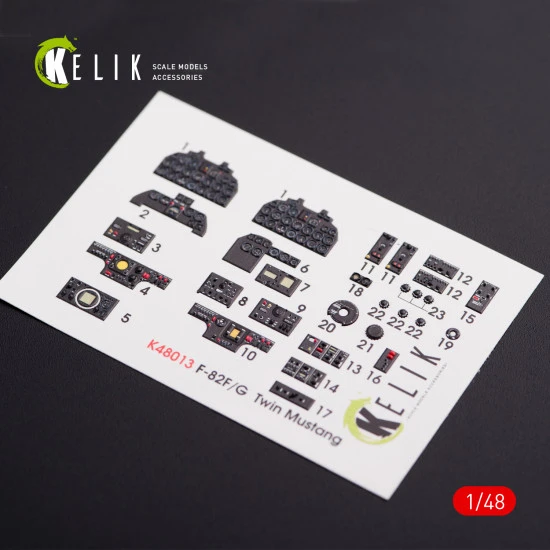 Kelik K48013 - 1/48 scale F-82 Twin Mustang interior 3D decals for Modelsvit kit