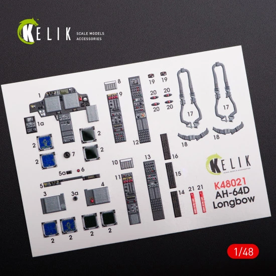 Kelik K48021 - 1/48 AH-64D Apache longbow interior 3D decals for Hasegawa