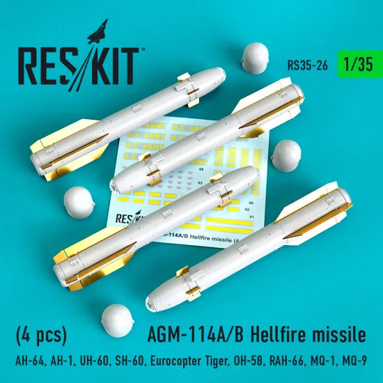 Reskit RS35-0026 - 1/35 AGM-114A/B Hellfire missiles (4 pcs) scale model kit