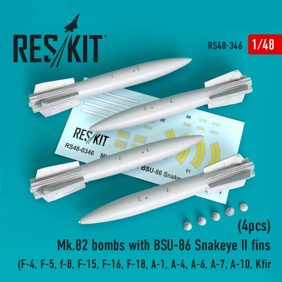 Reskit RS48-0346 - 1/48 Mk.82 bombs with BSU-86 Snakeye II fins (4pcs)