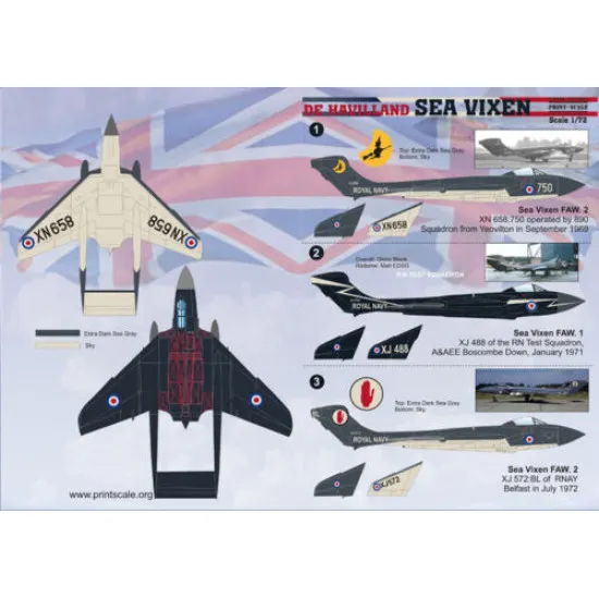 Print Scale 72-050 - 1/72 Decal for De Havilland Sea Vixen (Aircraft wet decal)