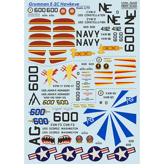 Print Scale 72-433 - 1/72 Grumman E-2C Hawkeye Part-2, Aircraft wet decal