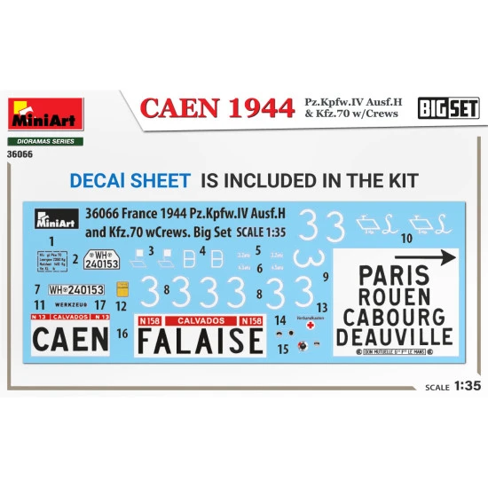 Miniart 36066 - 1/35 CAEN 1944 Pz.Kpfw.IV Ausf.H & Kfz.70 w/CREWS. BIG SET