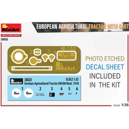 Us Stock Miniart 38055 - 1/35 European Agricultural Tractor With Cart Scale Model Kit