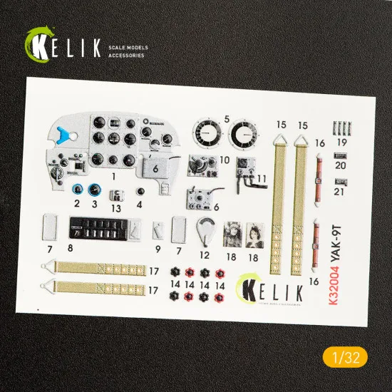 Kelik K32004 - 1/32 Yak-9T interior 3D decals for ICM kit (1/32) model kit