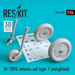 Reskit RS24-0009 - 1/24 Bf-109G wheels set type 1 (weighted) for scale model
