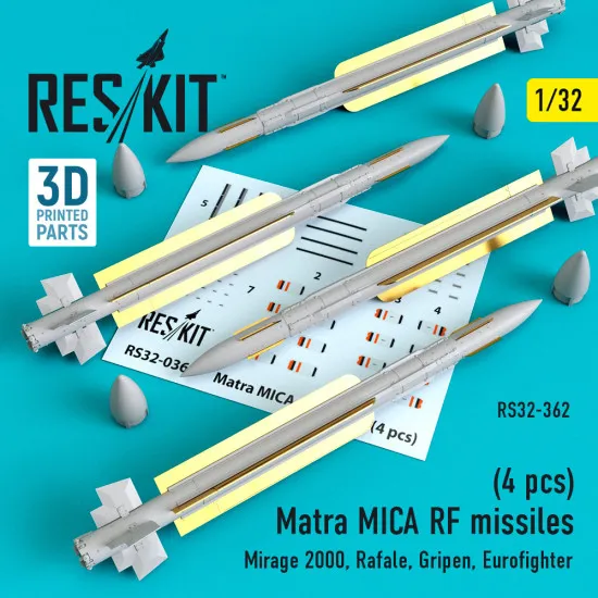Reskit RS32-0362 - 1/32 Matra MICA RF missiles (4 pcs) (Mirage 2000, Rafale, Mirage III, Harrier, Jaguar)