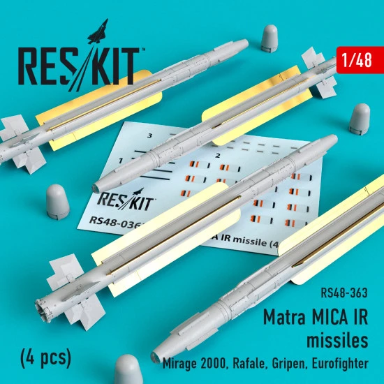 Reskit RS48-0363 - 1/48 Matra MICA IR missiles (4 pcs) (Mirage 2000, Rafale...) Reskit RS48-0363 - 1/48 Matra MICA IR missiles (4 pcs) (Mirage 2000, Rafale...)