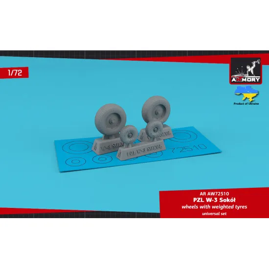 Armory AR-AW72510 - 1/72 PZL W-3 Sokol wheels w/ weighted tires, scale model kit