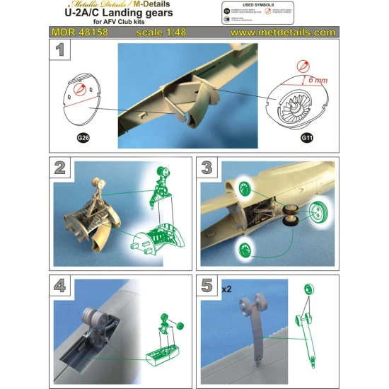 Metallic Details MDR48158 - 1/48 U-2A/C. Landing gears (AFV Club), 3D-printed