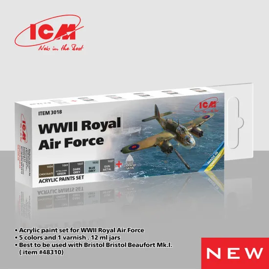 ICM 3018 - Paint set Royal Air Force World War II, 6 pcs