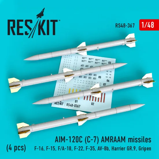 Reskit RS48-0367 - 1/48 AIM-120C (C-7) AMRAAM missiles (4 pcs) scale model kit