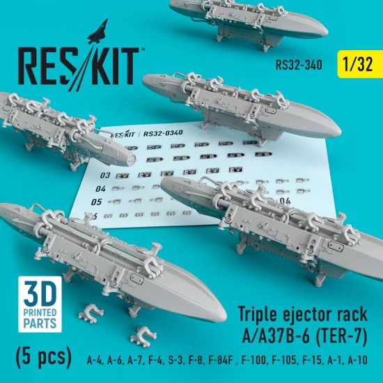 Reskit RS32-0340 - 1/32 Triple Ejector Rack A/A37B-6 (TER-7) (5 pcs), scale kit