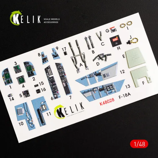 Kelik K48028 - 1/48 FA-18A Hornet interior 3D decals for Kinetic scale model