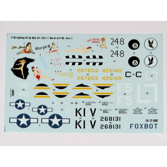 Foxbot 72-066 - 1/72 Lockheed P-38 Lightning Pin-Up Nose Art, Part I, decal