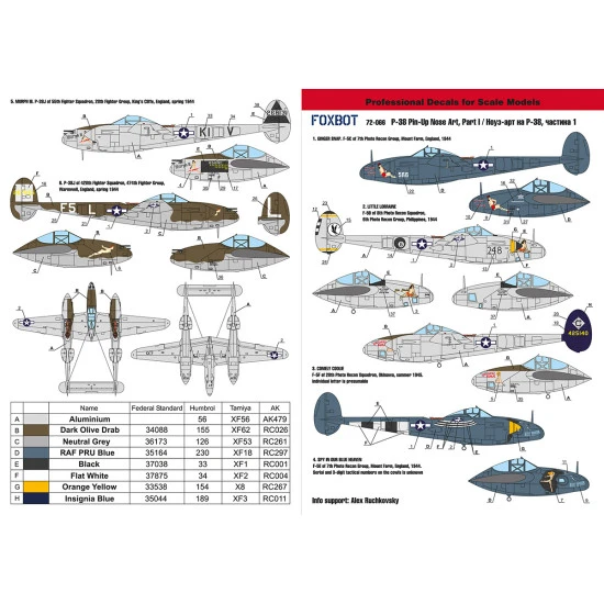 Foxbot 72-066 - 1/72 Lockheed P-38 Lightning Pin-Up Nose Art, Part I, decal