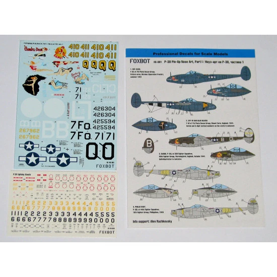 Foxbot 48-081 - 1/48 Decals Lockheed P-38 Lightning Pin-Up Nose Art, Part I