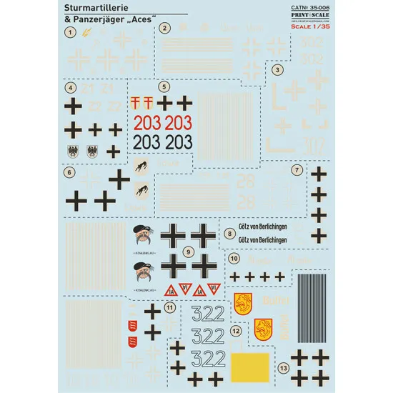 Print Scale 35-006 - 1/35 - Decal for Sturmartillerie and Panzerjager Acess