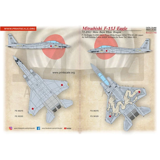 Print Scale 72-466 1/72 F-15 Mitsubishi F-15J Eagle White Dragon