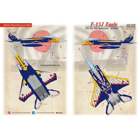 Print Scale 72-468 1/72 F-15J Eagle 204 Sq. 10th Anniversary