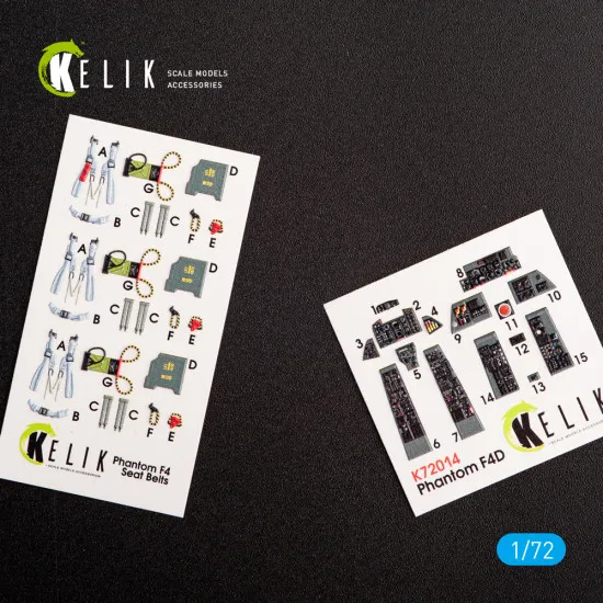 Kelik K72014 - 1/72 F-4D Phantom II interior 3D decals for FineMolds kit