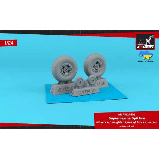 Armory AW24403 1/24 Supermarine Spitfire wheels w/ weighted tyres blocks pattern
