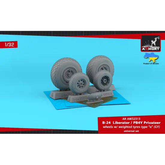 Armory AW32313 1/32 B-24 Liberator / PB4Y Privateer wheels w/ weighted tyres type 