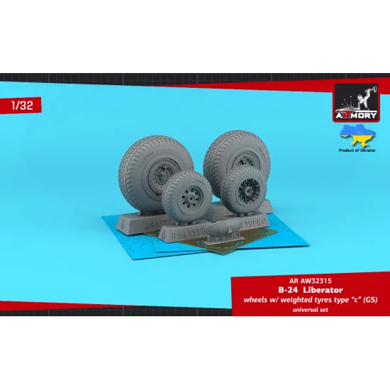 Armory AW32315 1/32 B-24 Liberator wheels w/ weighted tyres type 