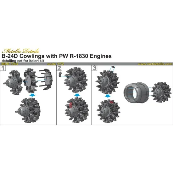 Metallic Details MDR7264 - 1/72 - B-24D. Cowlings with PW R-1830 Engines Scale