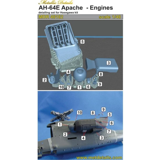 Metallic Details MDR48182 1/48 AH-64E Apache. Engines Accessories for aircraft